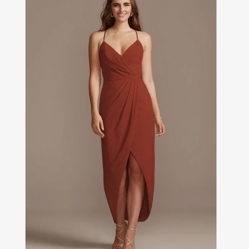 David’s Bridal Tulip Hem Chiffon Midi Bridesmaid Dress - Size 6